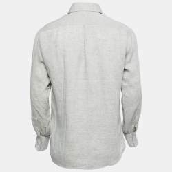 Pre Owned Brunello Cucinelli Grey Linen Slim Fit Full Sleeve Shirt M