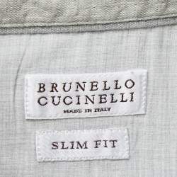 Pre Owned Brunello Cucinelli Grey Linen Slim Fit Full Sleeve Shirt M