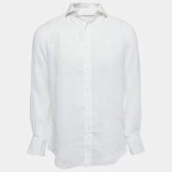 Brunello Cucinelli White Linen Slim Fit Full Sleeve Shirt S