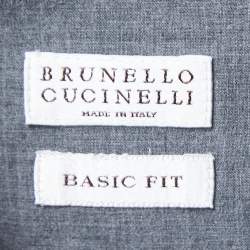 Brunello Cucinelli Navy Blue Cotton Basic Fit Button Down Shirt M