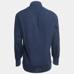 Brunello Cucinelli Navy Blue Cotton Basic Fit Button Down Shirt M