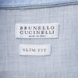 Brunello Cucinelli Light Blue Linen Slim Fit Button Down Shirt M