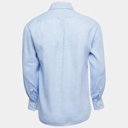 Brunello Cucinelli Light Blue Linen Slim Fit Button Down Shirt M