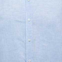 Brunello Cucinelli Light Blue Linen Slim Fit Button Down Shirt M