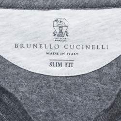Brunello Cucinelli Grey Cotton V-Neck Half Sleeve Slim Fit T-Shirt S