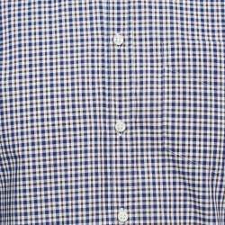 Pre Owned Brunello Cucinelli Navy Blue Plaid Cotton Button Down Full Sleeve Slim Fit Shirt S