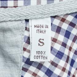 Pre Owned Brunello Cucinelli Navy Blue Plaid Cotton Button Down Full Sleeve Slim Fit Shirt S