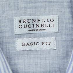 Pre Owned Brunello Cucinelli Blue Striped Cotton Shirt L