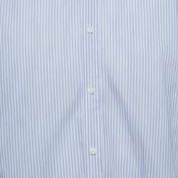 Pre Owned Brunello Cucinelli Blue Striped Cotton Shirt L