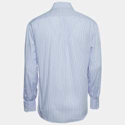Pre Owned Brunello Cucinelli Blue Striped Cotton Shirt L