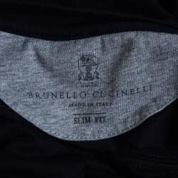 Pre Owned Brunello Cucinelli Navy Blue Printed Cotton T-Shirt XL
