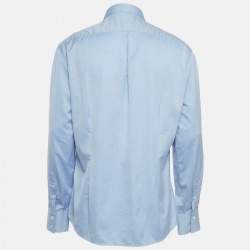Pre Owned Brunello Cucinelli Blue Cotton Slim Fit Shirt XXL