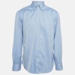 Pre Owned Brunello Cucinelli Blue Cotton Slim Fit Shirt XXL