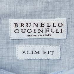 Pre Owned Brunello Cucinelli Blue Cotton Slim Fit Shirt XXL
