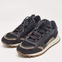 Pre Owned Brunello Cucinelli Black Leather and Suede Lace Up Sneakers 41