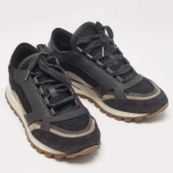 Pre Owned Brunello Cucinelli Black Leather and Suede Lace Up Sneakers 41
