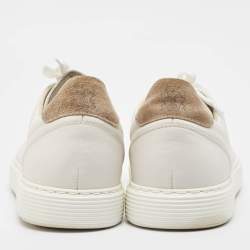 Brunello Cucinelli White/Beige Leather and Suede Low Top Sneakers Size 42