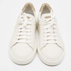 Brunello Cucinelli White/Beige Leather and Suede Low Top Sneakers Size 42