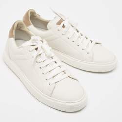 Brunello Cucinelli White/Beige Leather and Suede Low Top Sneakers Size 42