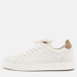 Brunello Cucinelli White/Beige Leather and Suede Low Top Sneakers Size 42