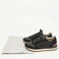 Brunello Cucinelli Navy Blue Nylon Suede Lace Up Sneakers Size 39.5