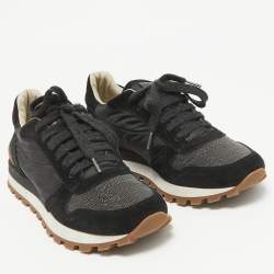 Brunello Cucinelli Navy Blue Nylon Suede Lace Up Sneakers Size 39.5