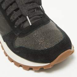 Brunello Cucinelli Navy Blue Nylon Suede Lace Up Sneakers Size 39.5