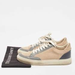Brunello Cucinelli Beige/Grey Leather and Suede Lace Up Sneakers Size 41