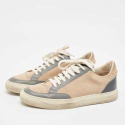 Brunello Cucinelli Beige/Grey Leather and Suede Lace Up Sneakers Size 41