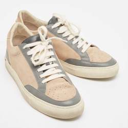 Brunello Cucinelli Beige/Grey Leather and Suede Lace Up Sneakers Size 41