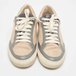Brunello Cucinelli Beige/Grey Leather and Suede Lace Up Sneakers Size 41