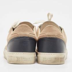 Brunello Cucinelli Beige/Grey Leather and Suede Lace Up Sneakers Size 41