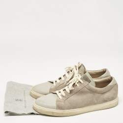 Pre Owned Brunello Cucinelli Grey Leather and Suede Low Top Sneakers Size 44