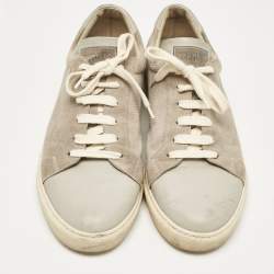 Pre Owned Brunello Cucinelli Grey Leather and Suede Low Top Sneakers Size 44