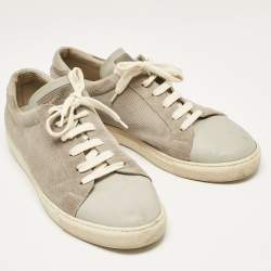 Pre Owned Brunello Cucinelli Grey Leather and Suede Low Top Sneakers Size 44