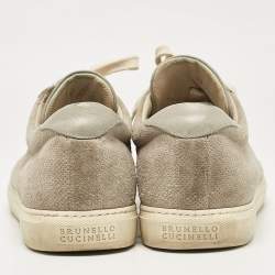 Pre Owned Brunello Cucinelli Grey Leather and Suede Low Top Sneakers Size 44