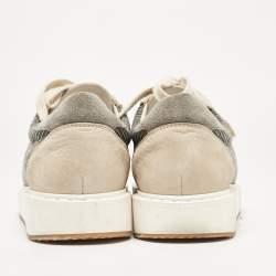 Brunello Cucinelli Beige/Grey Nubuck Leather and Wool Embellished Low Top Sneakers Size 41