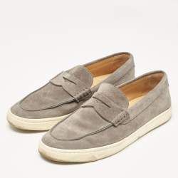 Brunello Cucinelli Grey Suede Slip On Loafers Size 44