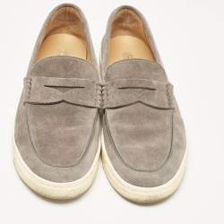 Brunello Cucinelli Grey Suede Slip On Loafers Size 44