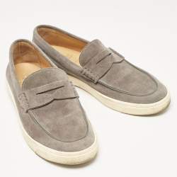 Brunello Cucinelli Grey Suede Slip On Loafers Size 44