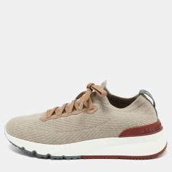 Brunello Cucinelli Beige Knit Fabric Low Top Sneakers Size 39