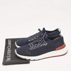 Brunello Cucinelli Navy Blue Knit Fabric Lace Up Sneakers Size 43