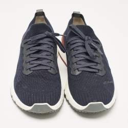 Brunello Cucinelli Navy Blue Knit Fabric Lace Up Sneakers Size 43