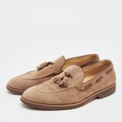 Brunello Cucinelli Beige Suede Slip On Loafers Size 42