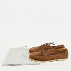 Brunello Cucinelli Brown Suede Slip On Boat Loafers Size 45