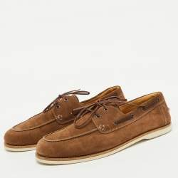 Brunello Cucinelli Brown Suede Slip On Boat Loafers Size 45