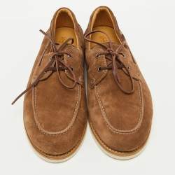 Brunello Cucinelli Brown Suede Slip On Boat Loafers Size 45