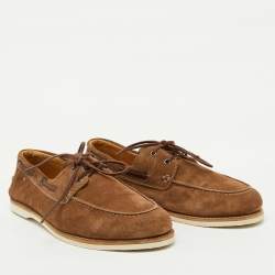 Brunello Cucinelli Brown Suede Slip On Boat Loafers Size 45