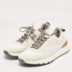 Brunello Cucinelli White/Grey Fabric and Leather Low Top Sneakers Size 43.5