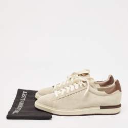 Pre Owned Brunello Cucinelli Grey/Brown Suede and Leather Trim Low Top Sneakers Size 43